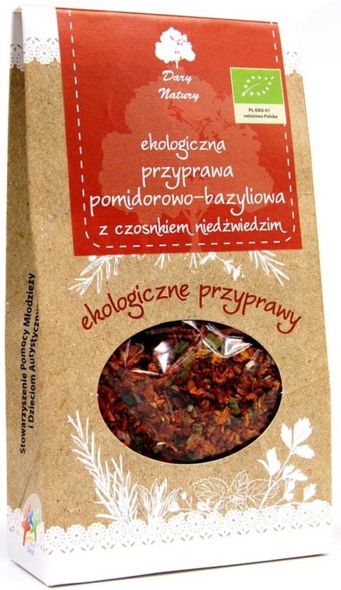 PRZYPRAWA POMIDOROWO - BAZYLIOWA Z CZOSNKIEM NIEDŹWIEDZIM BIO 40 g - DARY NATURY