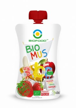 MUS TRUSKAWKOWO - BANANOWO - JABŁKOWY BEZGLUTENOWY BIO 90 g - BIO FOOD