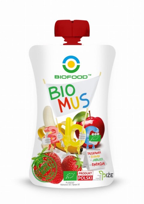 MUS TRUSKAWKOWO - BANANOWO - JABŁKOWY BEZGLUTENOWY BIO 90 g - BIO FOOD