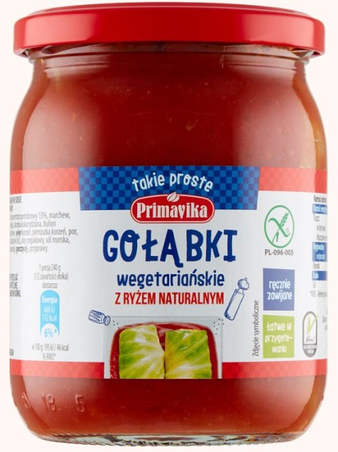 GOŁĄBKI Z RYŻEM I PIECZARKAMI W SOSIE POMIDOROWYM BEZGLUTENOWE 480 g - PRIMAVIKA