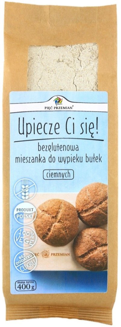 MIESZANKA DO WYPIEKU BUŁEK CIEMNYCH BEZ DODATKU CUKRÓW BEZGLUTENOWA 400 g - PIĘĆ PRZEMIAN