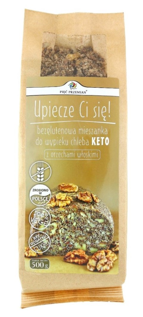 MIESZANKA DO WYPIEKU CHLEBA Z ORZECHAMI WŁOSKIMI BEZ DODATKU CUKRÓW BEZGLUTENOWA KETO 500 g - PIĘĆ PRZEMIAN