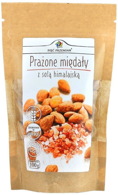 MIGDAŁY PRAŻONE Z SOLĄ KŁODAWSKĄ BEZGLUTENOWE 100 g - PIĘĆ PRZEMIAN