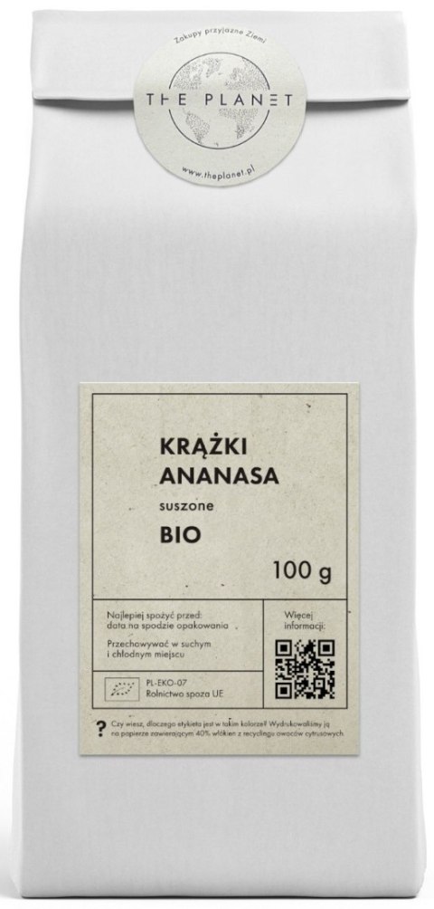 KRĄŻKI ANANASA SUSZONE BIO 100 g - THE PLANET