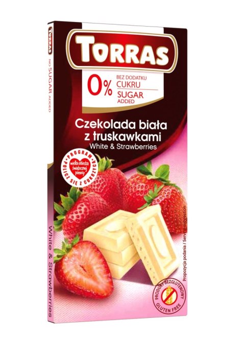 CZEKOLADA BIAŁA Z TRUSKAWKAMI BEZ DODATKU CUKRU BEZGLUTENOWA 75 g - TORRAS