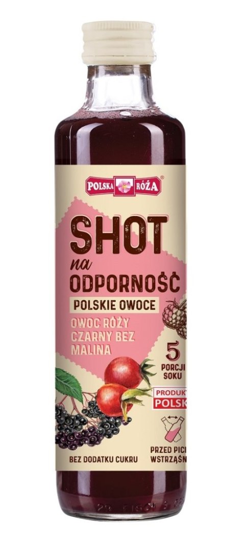 SHOT NA ODPORNOŚĆ OWOC RÓŻY - CZARNY BEZ - MALINA 250 ml - POLSKA RÓŻA