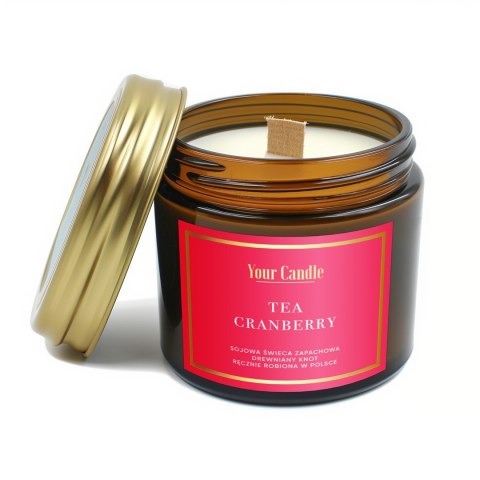 ŚWIECA SOJOWA ZAPACHOWA Z DREWNIANYM KNOTEM TEA CRANBERRY 120 ml - YOUR CANDLE