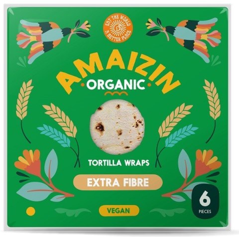 TORTILLA WRAPS Z OTRĘBAMI (ŹRÓDŁO BŁONNIKA POKARMOWEGO) BIO 240 g - AMAIZIN